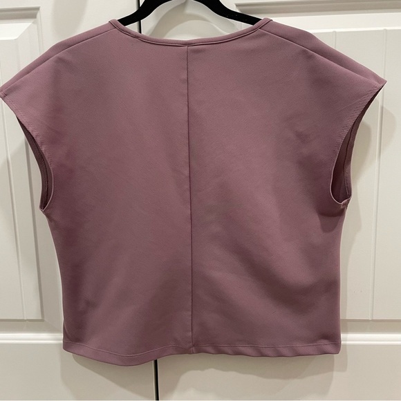 Athleta Bayview Ribbed Flora Mauve Faux Wrap Cap Short Sleeve Stretch SzXL - Picture 15 of 16